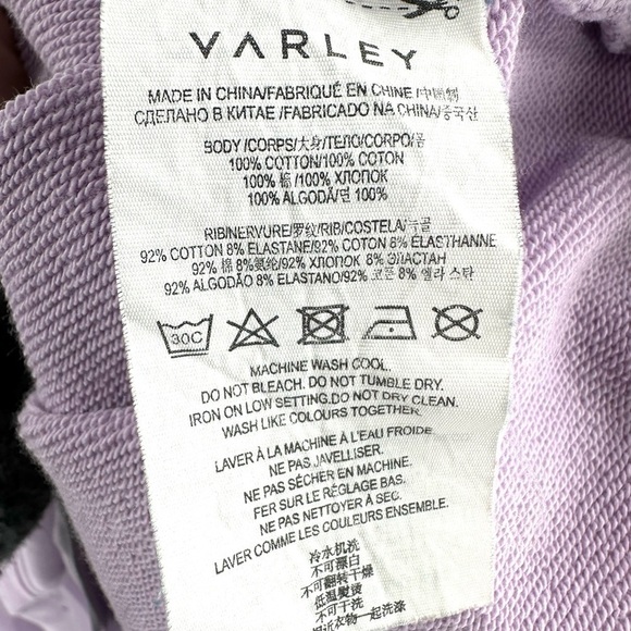 Maje X Varley Tanita Sweatshirt Womens Size M Crop Embroidered Logo Purple Terry - Picture 6 of 9